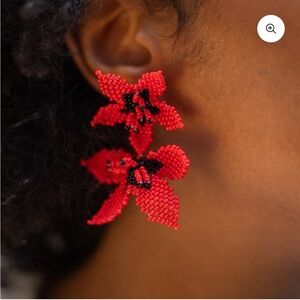 Noche buena earrings-Handmade Red Beaded Floral Drop Earrings
